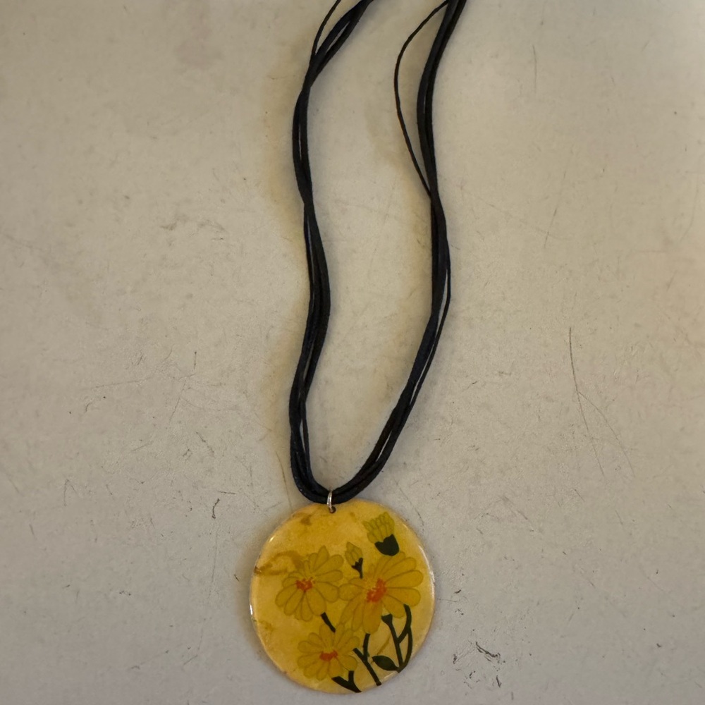Floral Pendant Necklace with Black Cord